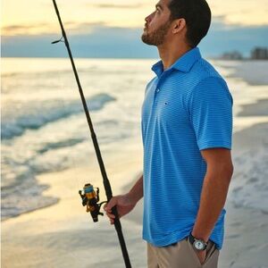 Vineyard Vines Men's Blue Striped Performance Polo Shirt